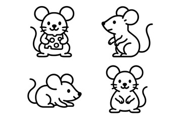 Obraz premium Collection of four cute cartoon mouse icons in various poses including holding cheese