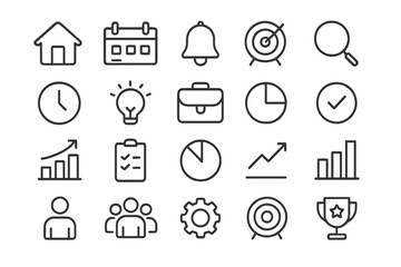 Fototapeta premium Essential outline icons set for business productivity data analysis and modern interfaces