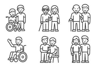 Diverse individuals receiving assistance for physical and visual challenges