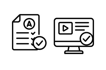 Successful completion icons for online courses, verified digital documents, and video lessons
