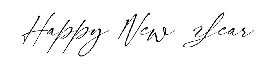 Fine-line handwritten “Happy New Year” calligraphy created with delicate strokes for stylish holiday cards, luxury branding and minimalist New Year artwork.