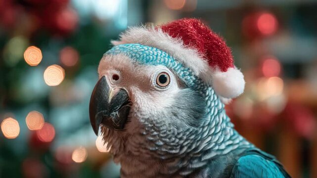 cute parrot with santa hat on christmas eve animation