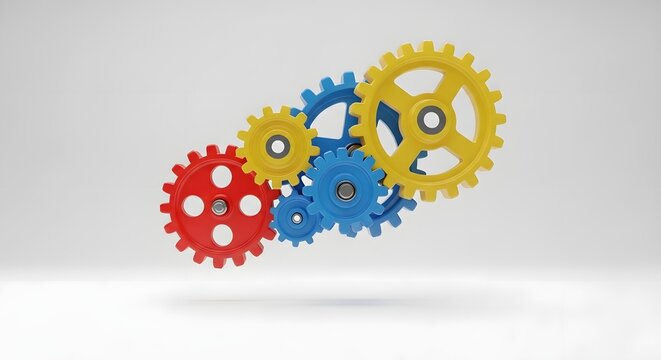 Dynamic gear system illustration symbolizing teamwork, engineering, and innovation for industrial applications, solutions, and creative design projects