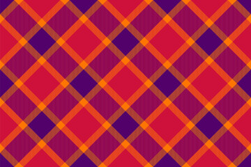 Fototapeta premium Funky seamless fabric check, herringbone plaid vector background. Anniversary pattern texture tartan textile in red and purple colors.