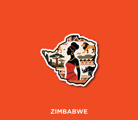 An atmospheric map of Zimbabwe featuring a female silhouette and ethnic motifs—a stylish cultural symbol and striking decorative art.