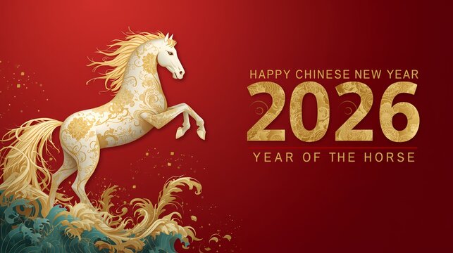 Chinese New Year 2026 themed background and banner templates, horse zodiac sign, Happy Chinese New Year 2026