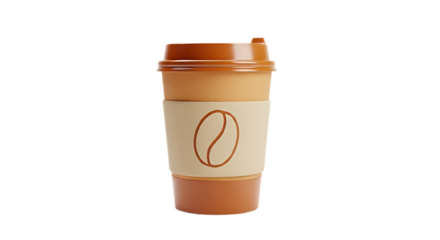 Coffee cup with a coffee bean logo isolated on transparent background, ready to drink