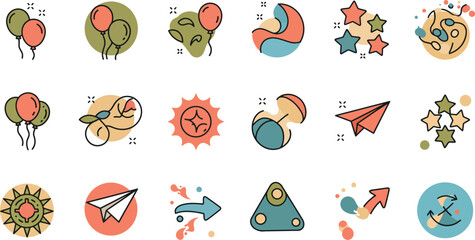 Obraz premium Collection of whimsical hand drawn doodle icons representing abstract shapes nature elements and creative concepts with a playful organic artistic style