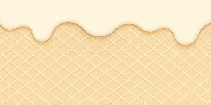 Creamy white drip on waffle texture background for dessert or food design