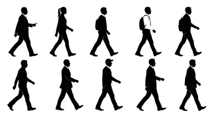 Obraz premium Dynamic Silhouettes of Pedestrians Walking in Profile, Various Genders and Styles Represented