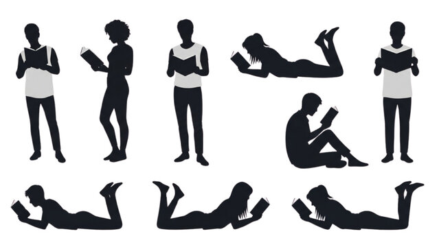Reading Enthusiasts Silhouettes of Individuals Immersed in the World of Books