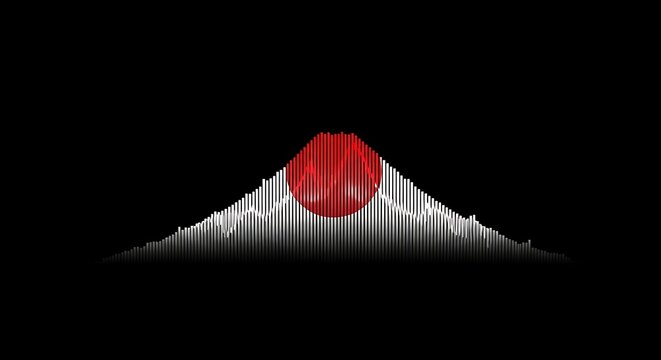 Minimalist mount fuji with audio waves and japanese flag circle