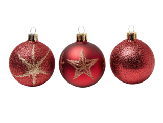 A Festive Display of Three Shimmering Red Christmas Ornaments Glimmering with Gold Features Against a Black Background Creating a Cheerful Holiday Atmosphere