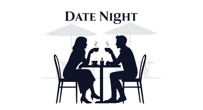 Romantic couple enjoying coffee together at an outdoor cafe table during a date night