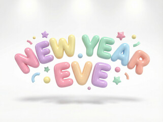 New Year Eve Pastel Inflated Bubble Letters 3D Rendered on White
