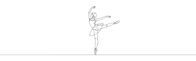 Continuous one line drawing of a graceful ballerina in an elegant pose. Concept of dance and performance