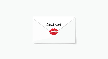 Obraz premium White envelope with red kiss mark and gifted heart text symbolizing love and affection