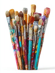 Colorful Paintbrushes with Paint Stains in Bright Artistic Style for Creative and Artistic Projects