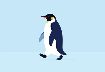 Fototapeta premium A simple, vector illustration of a penguin walking rightward, on a light blue background