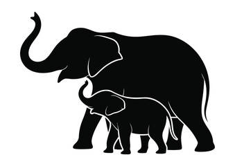 Obraz premium Mother and Baby Elephant Silhouette - Family, Wildlife & Animal Love