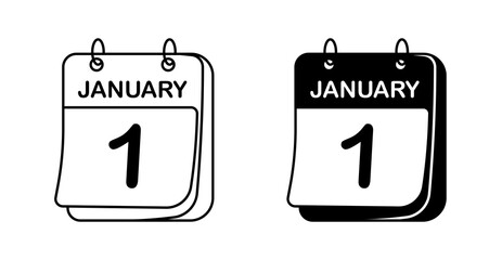 January 1 Calendar Page Icon,  New Year Date Vector Illustration for UI