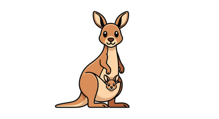 Cartoon Kangaroo with Joey Australian Wildlife Illustration