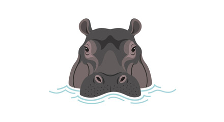 Cartoon Hippo Head Emerging from Water Vector Illustration on White