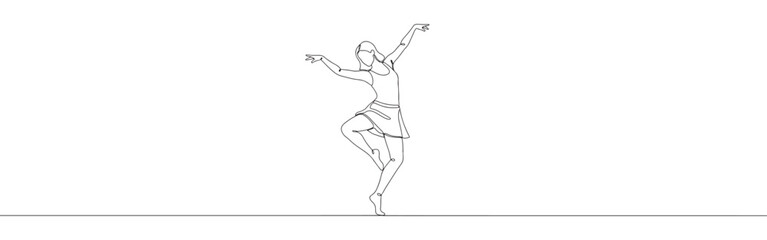 A continuous one-line drawing of dancer in an elegant pose, capturing grace and movement against a white background
