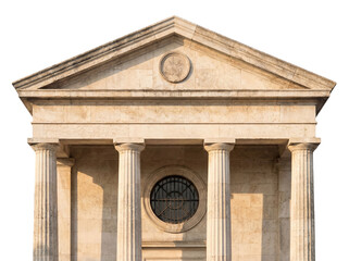 Classical building facade PNG isolated on transparent background, architectural design element with columns and pediment for historical projects