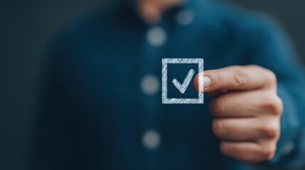 Pointing hand indicating virtual policy document icon with certification standards in digital environment