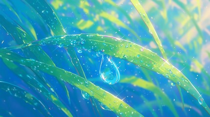 Vibrant underwater scene, colorful aquatic plants swaying gently, serene environment highlighting ocean life, ideal for nature themes.