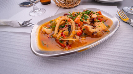 Stewed Octopus Traditional Style, Portuguese  Cuisine,  Portuguese Gastronomy, Madeira, Portugal, Europe