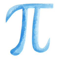 Watercolor Pi Symbol Illustration in Blue on a transparent background, for Educational Designs and Math-Themed Projects, Perfect for Science Presentations