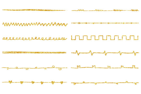 Gold glitter line border design elements for invitations, sparkling borders and dividers for wedding stationery and digital scrapbooking