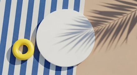 Summer scene with yellow float and white circle on striped fabric