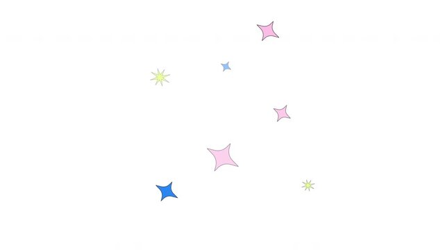 Spinning and sparkling stars 2D cartoon object animation. Dreamy magical twinkle lights shining. Fantasy. Pulsating sparkles scattered rotating animated flat colorful item 4K video isolated on white