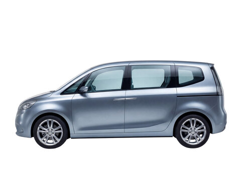 Sleek silver minivan PNG isolated on transparent background, modern family vehicle for transportation and automotive design projects