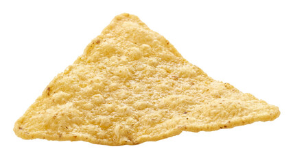 Golden tortilla chip isolated PNG, crispy corn snack for dipping and appetizers on transparent background