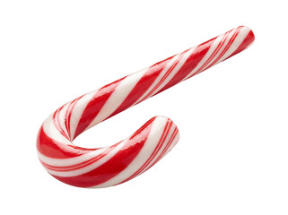 Red and white striped candy cane isolated PNG, traditional Christmas sweet treat for holiday season and festive decorations