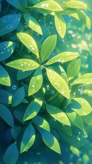 Lush green foliage, vibrant leaves in sunlight, natural textures and patterns, perfect for nature-themed projects.