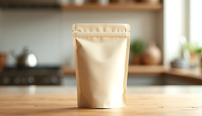 Sustainable packaging mockup: Showcase your brand with this versatile pouch, perfect for organic food, coffee, or eco-friendly products in a natural setting