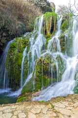 Fototapeta premium Paseo del Molinar Path, Molinar River Waterfall, Tobera, Montes Obarenes-San Zadornil Natural Park, Las Merindades, Burgos, Castilla y León, Spain, Europe