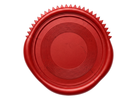 Red wax seal isolated PNG on transparent background, vintage stamp for document authentication and official correspondence