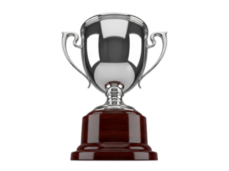 Shiny silver trophy cup isolated PNG on transparent background, award prize for winning and competition success