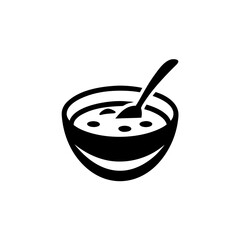 Illustration of a bowl of soup with a spoon inside on transparent background silhouette
