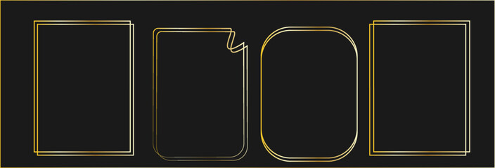 Gold geometric border collection in art deco style.Thin golden frame set.Thin linear shining rectangular shape bundle.
