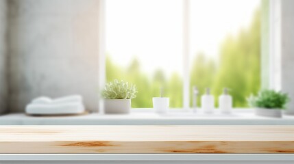 empty table top in bath room background. can be used mock up for montage products display or design layout