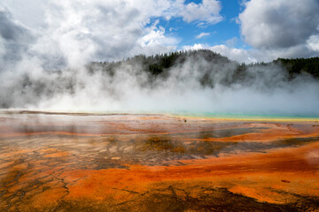 Grand Prismatic Spring Thermal Landscape in Yellowstone National Park