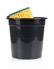 Gray plastic bucket with yellow sponge
