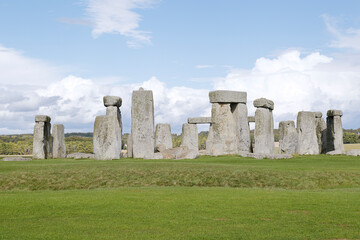 View of Stonehenge monument on Salisbury Plain in Wiltshire, England, United Kingdom